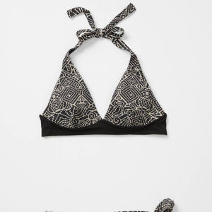 Anthropologie Lush River Bikini Top Black Printed Halter By Estivo, Size XS